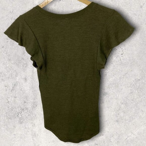 Free People‎ Moss Green Flutter Sleeve Tee Size XS V-Neck Knit Moss Short Boho - Picture 4 of 12
